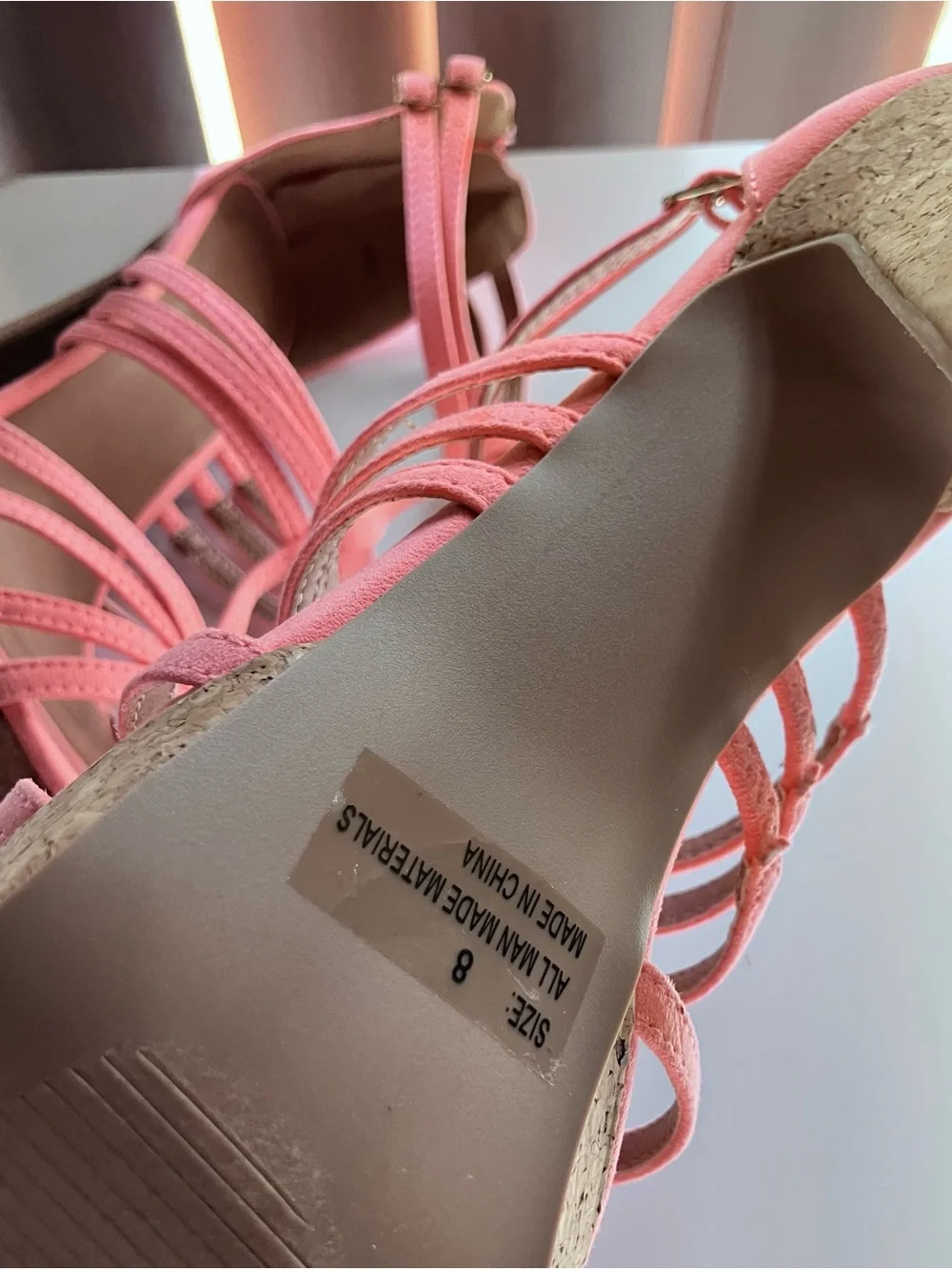 Women's suede Coral Strappy Cork Platform Heels size 8